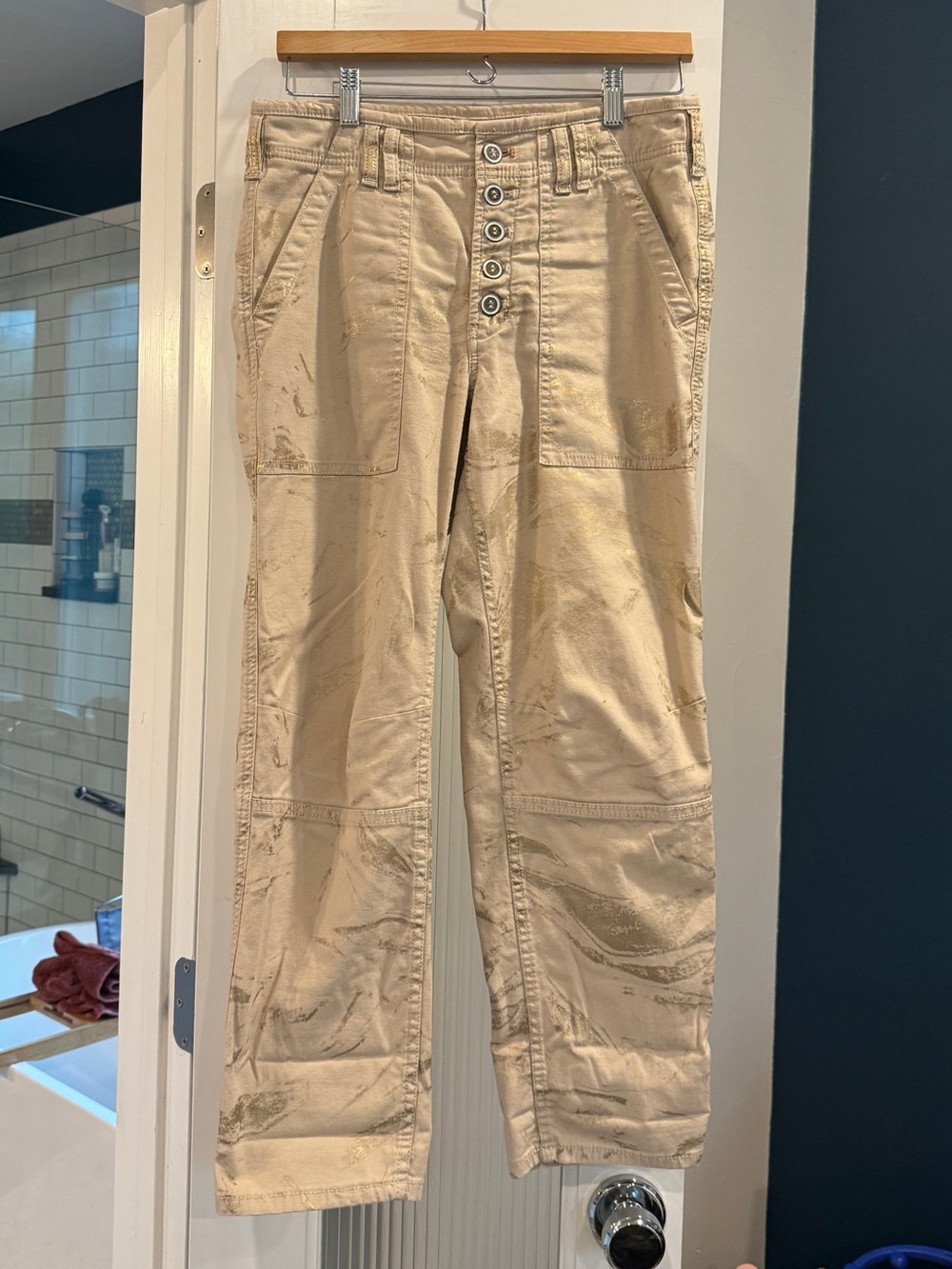 Anthropologie Pilcro The Wanderer Khaki & Gold Crop Pants Size 28